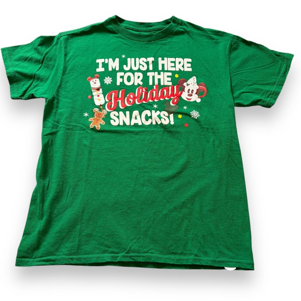 Disney Parks Sz Youth Small Green Shirt Here For The Holiday Snacks Mickey Mouse